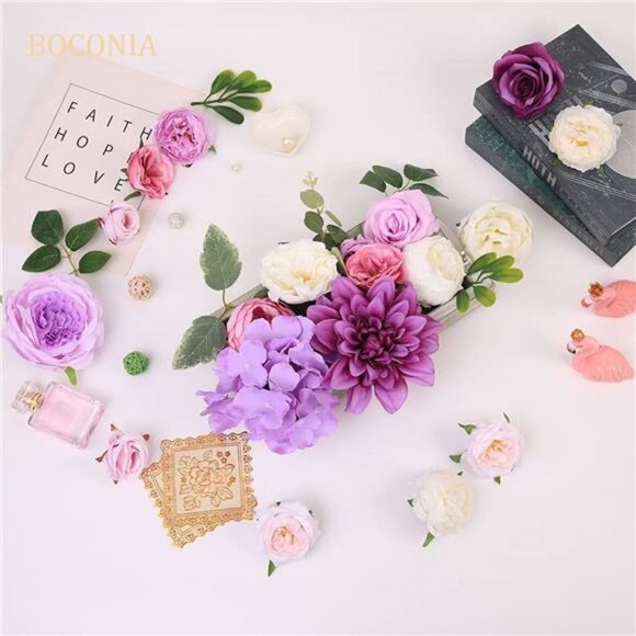 Artificial 26pcs Silk Flowers and 24pcs Greenery Set Faux Flowers Bulk - Picture 7 of 7